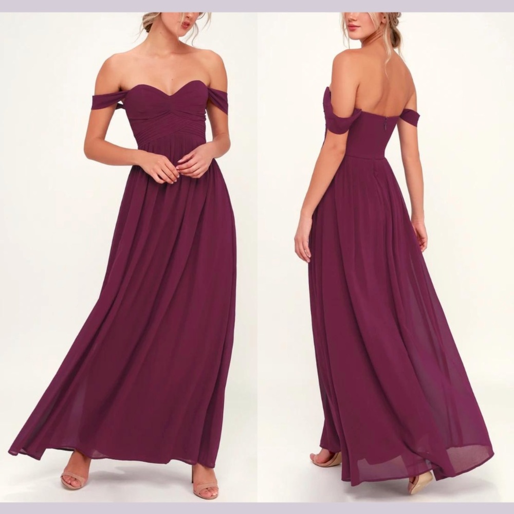 NEW $90 Lulus [‎ XL ] Harmonious Love Off Shoulder Maxi Dress Gown Burgundy